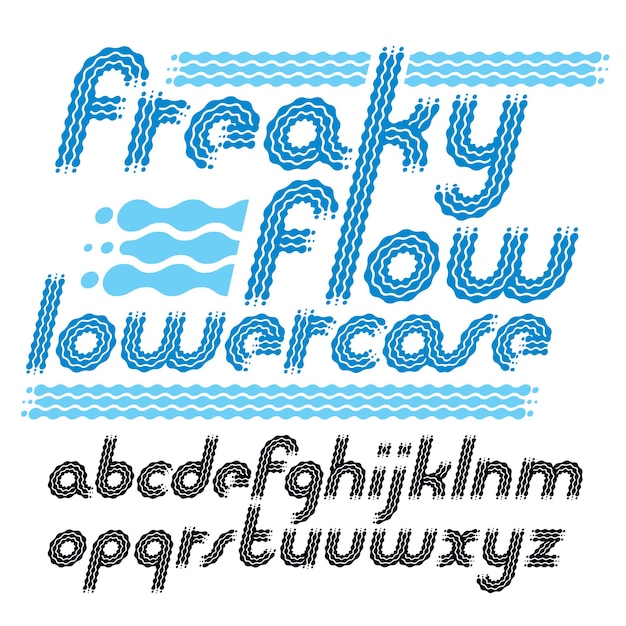 Vector lowercase modern pop alphabet letters set. Rounded bold italic retro font, typescript can be used as logo design element. Created using waves, flowing lines.