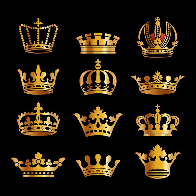 Vector vector luxury king queen gold crown vector collection