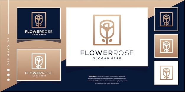 Vector vector luxury rose flower logo with line art style