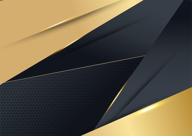 Vector luxury tech background. Stack of black paper material layer with gold stripe. Arrow shape premium wallpaper