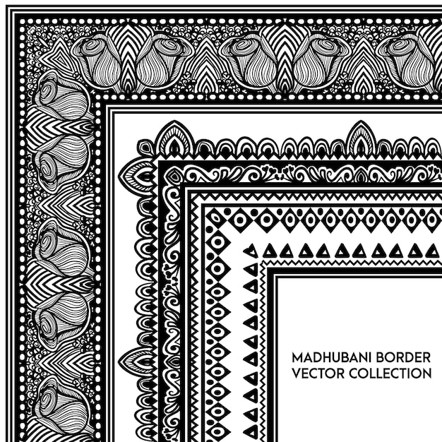 벡터 Madhubani 패턴 테두리 브러시 콤보 팩