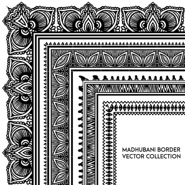 Vector Madhubani pattern border brush combo pack