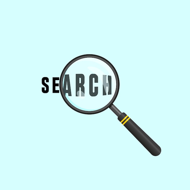 白い背景のベクトル拡大鏡で 拡大された文字 Search.