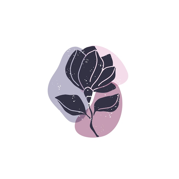 Vector magnolia flower with abstract shapes illustration hand drawn floral silhouette