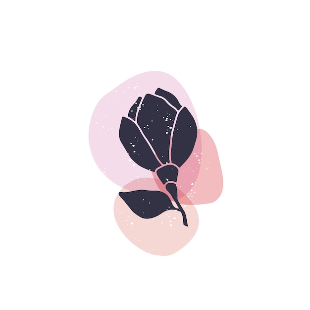 Vector magnolia flower with abstract shapes illustration hand drawn floral silhouette