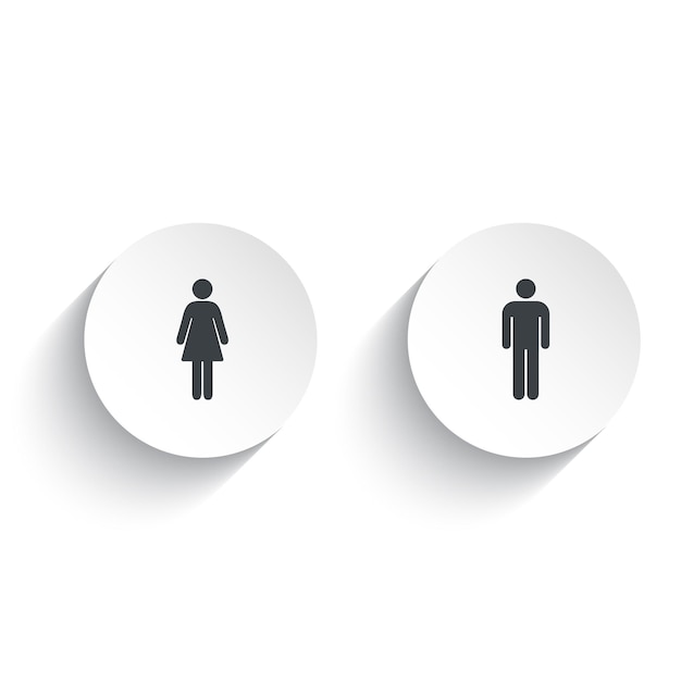 Vector vector male and female icon with shadow on a round white button