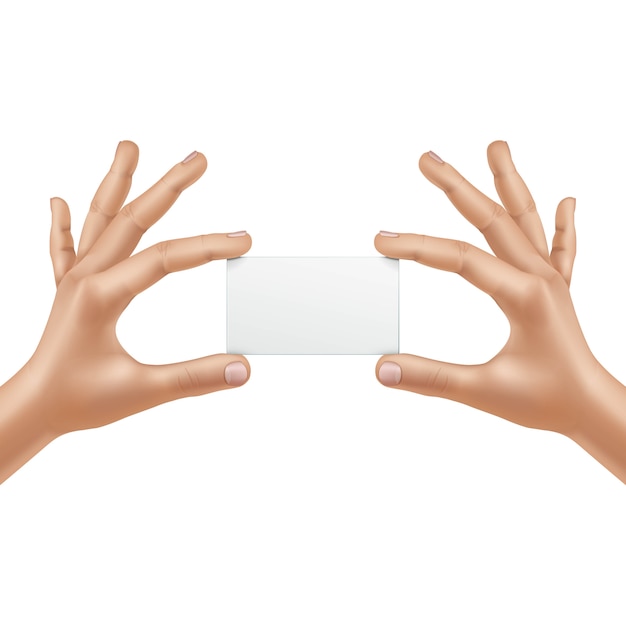 vector male hands holding blank card isolated on white background