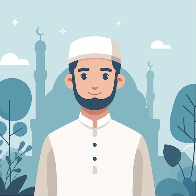 Vector vector male muslim character with a flat design style that is simple and minimalist