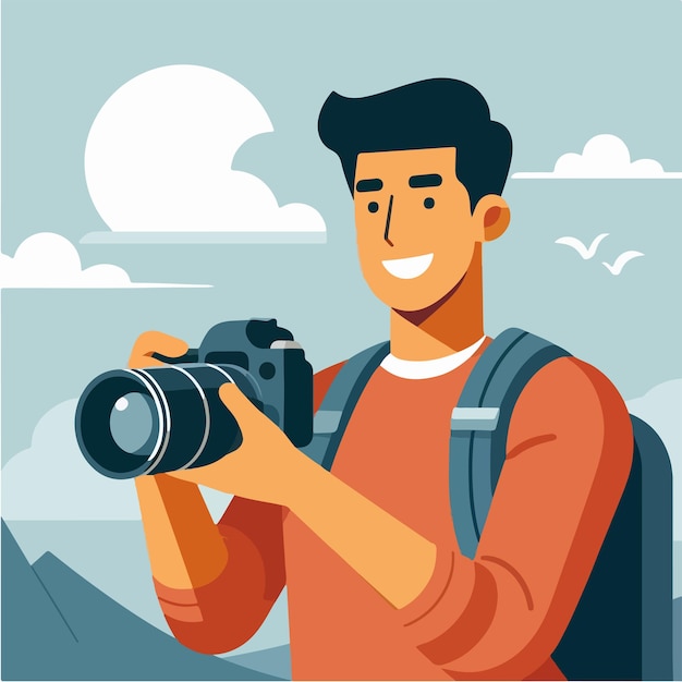 Vector vector male photographer with flat design style