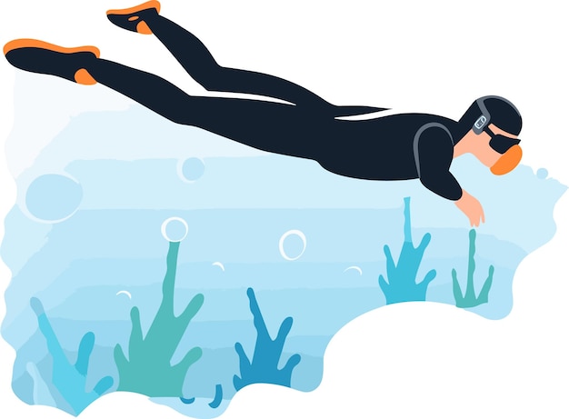 Vector man diving under sea illustration