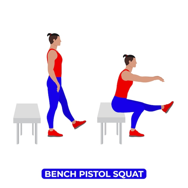 Vettore vector man facendo panchina pistola squat peso corporeo fitness gambe allenamento esercizio