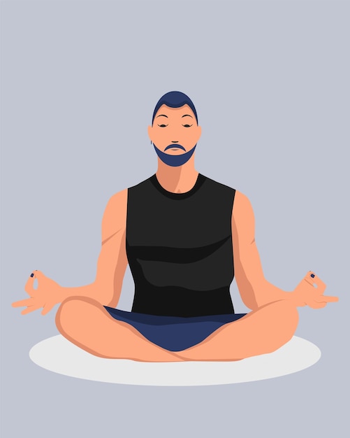 Vector vector man doing yoga. lotus pose, meditating, relaxing