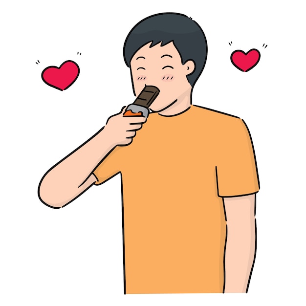 Vector of man eating chocolate