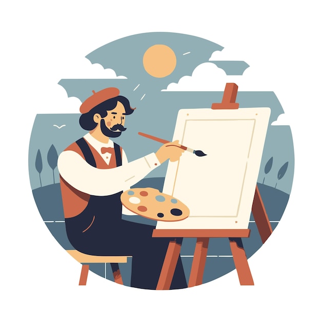 vector of man painting on canvas in classic style