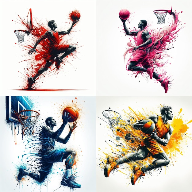 Вектор человек играет в баскетбол красочный фон