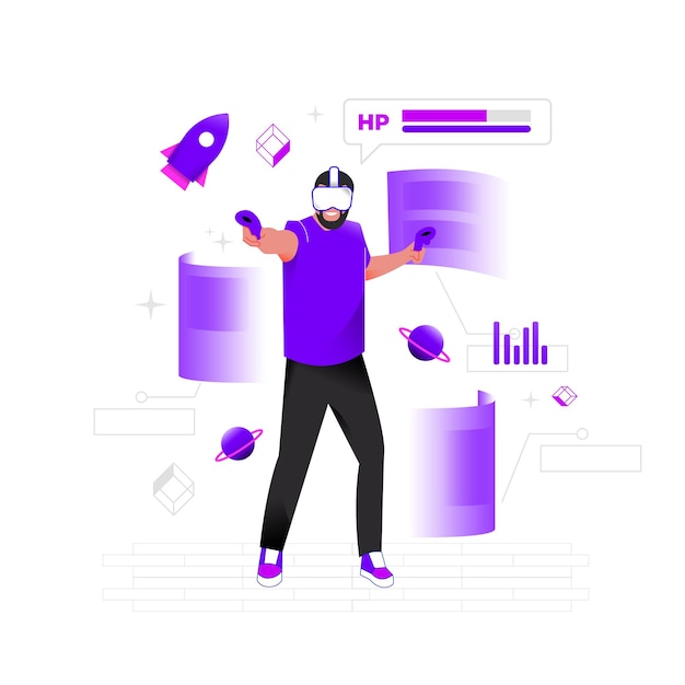 vector of man playing games using vr headset