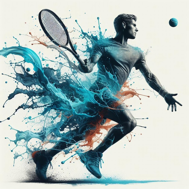 Vector a man playing tennis racket colorful background