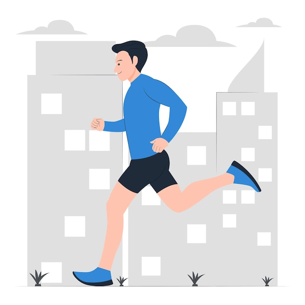 Vector man running in the city with blue cloth