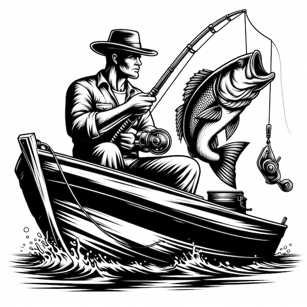 Vector vector a man sitting in a boat with a fish