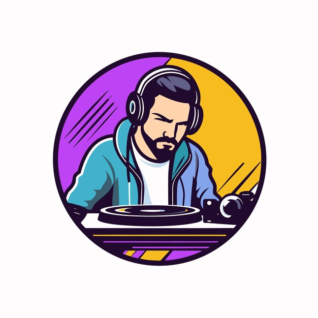 Vector vector of a man sitting at a table wearing headphones