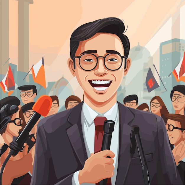 Vector vector of a man speaking into a microphone in a cartoon style illustration