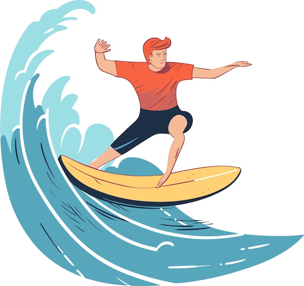 Vector man surfing on ocean waves white background