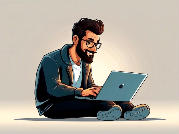 vector A man using laptop cartoon isolated