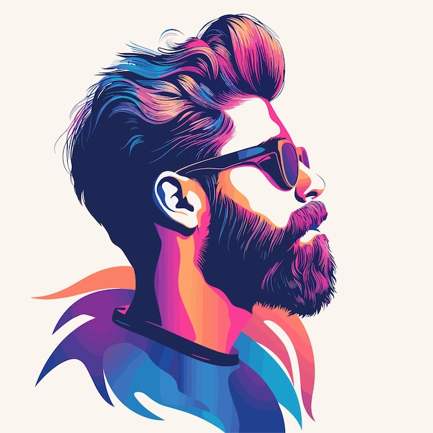 Vector man with glasses and a beard with multicolored paints on a white background generative ai