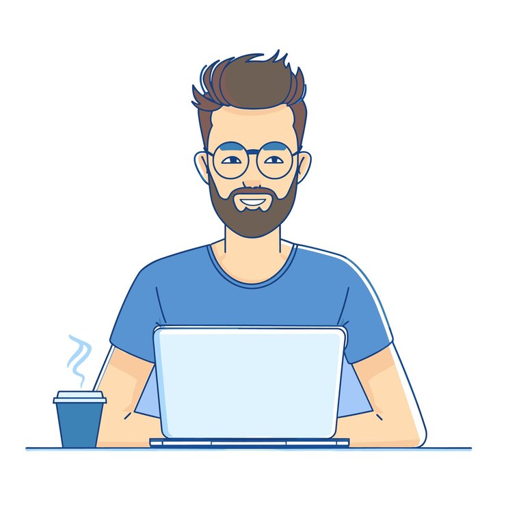 Vector vector man with laptop minimalism on white background generative ai