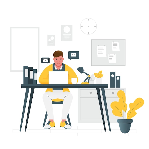 Vector of man working on his desk