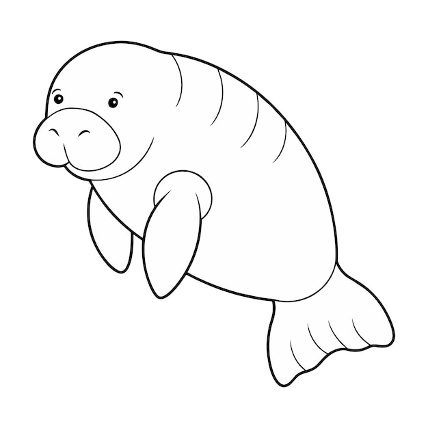 Vector of manatee illustration coloring page for kids