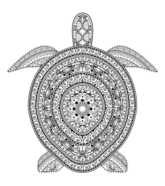 Vector Mandala Art Turtleのカラーページと大人と子供のデザインのためのカラーブック