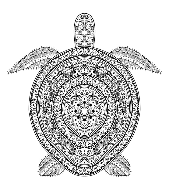 Vettore vector mandala art turtle pagina da colorare e libro da colorare per adulti e bambini design