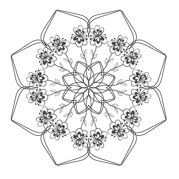 Vector mandala coloring book page for adults Ornamental round floral lace outline black contour