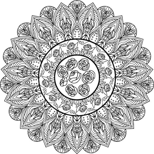 Vector Mandala Outline Design for Coloring Page