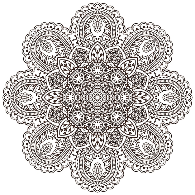 Modello di mandala di vettore di elementi floreali all'henné basati su ornamenti asiatici tradizionali