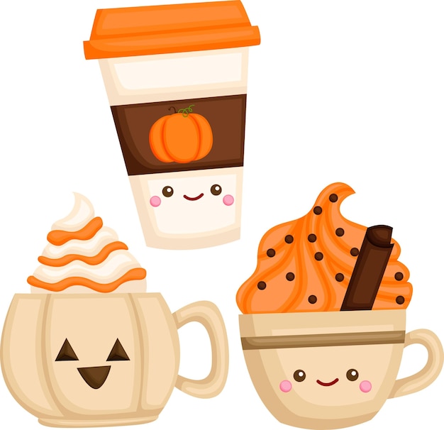 a vector of many drinks with pumpkin flavors