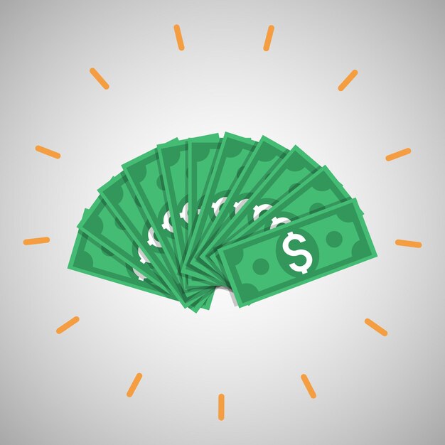 Vector vector of many green dollar bills money unfolded concept of earning money