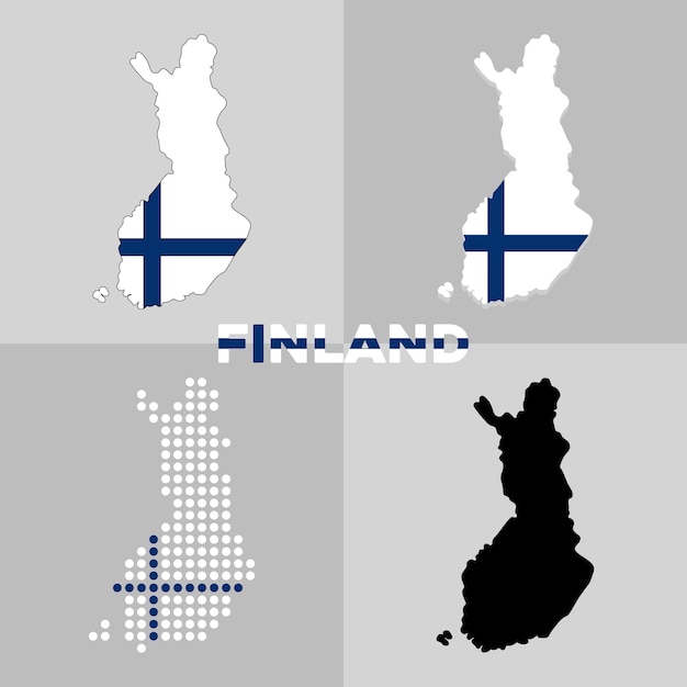 フィンランドの国境のベクター マップ。フィンランドの国旗と地理