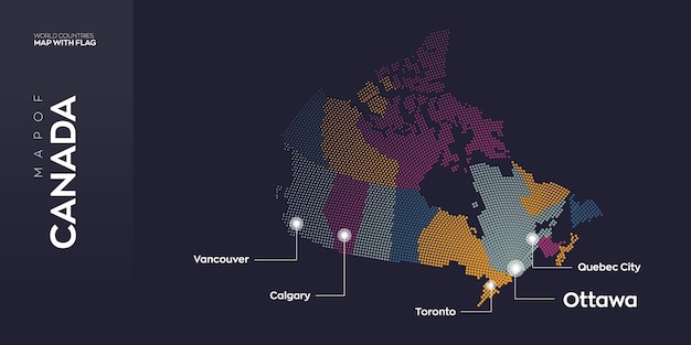 Vector map of Canada with capital and major cities