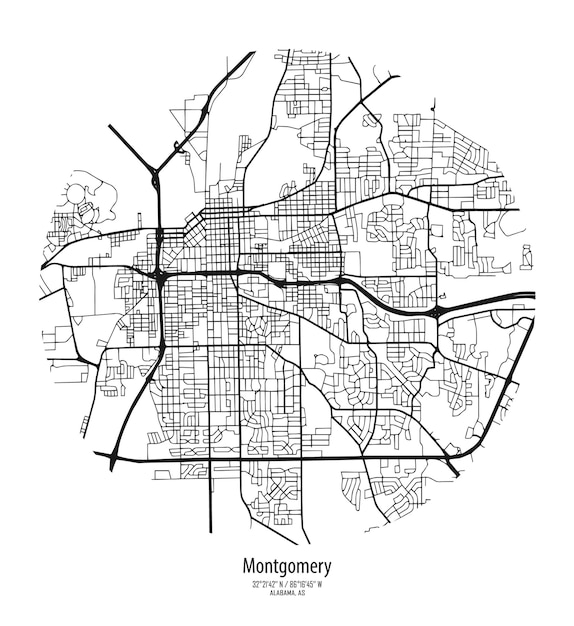 Vector vector map of the city of montgomery alabama united states