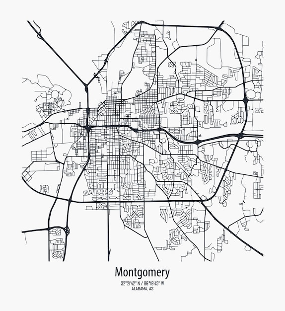 Vettore mappa vettoriale della città di montgomery alabama stati uniti