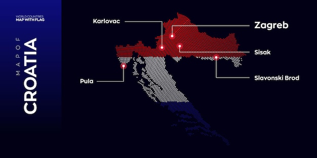 クロアチアの首都と主要都市のベクトル マップ