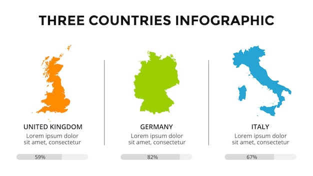 Vettore modello di infografica mappa vettoriale presentazione diapositive 3 paesi europei