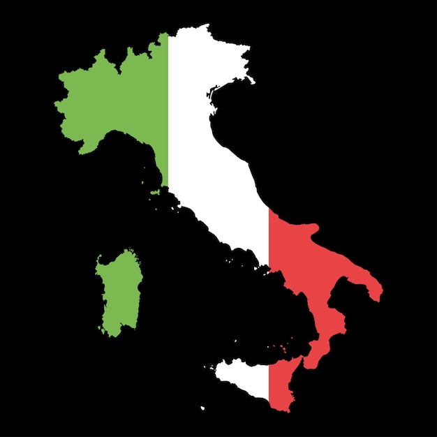 Vector map of Italy painted in the color of the flag of Italy