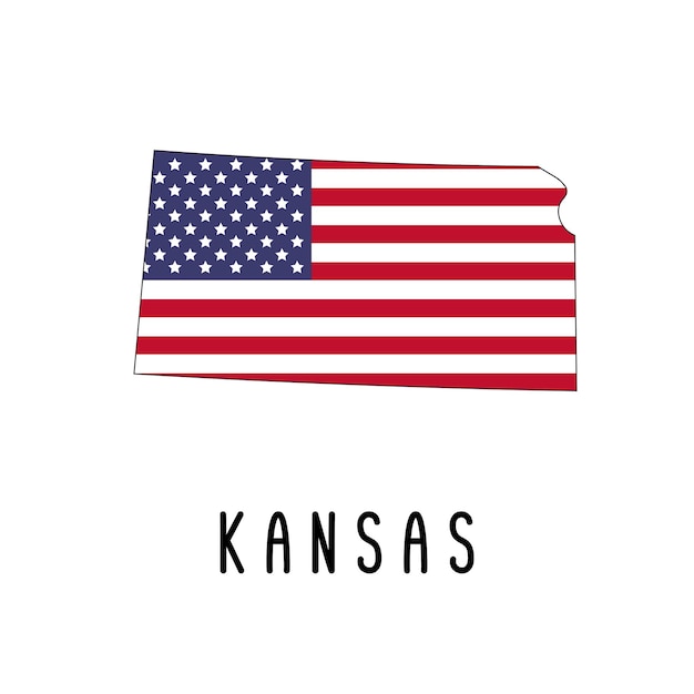 Vector map of Kansas painted in the colors American flag Silhouette or borders of USA state