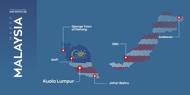 マレーシアの首都と主要都市のベクター マップ