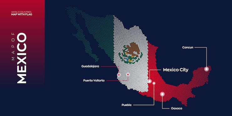 Vector map of Mexico with capital and major cities