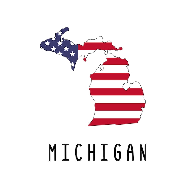 Vector map of Michigan painted in the colors American flag Silhouette or borders of USA state