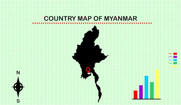 Vector map of myanmar with grid background. accompanyed with diagram graphics